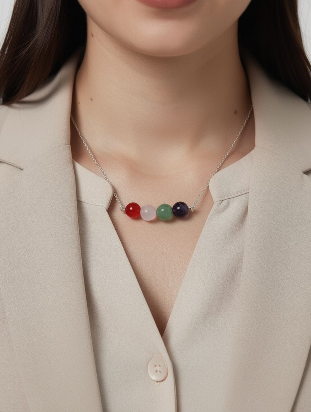 Sterling Silver Multi-Color Gemstone Necklace